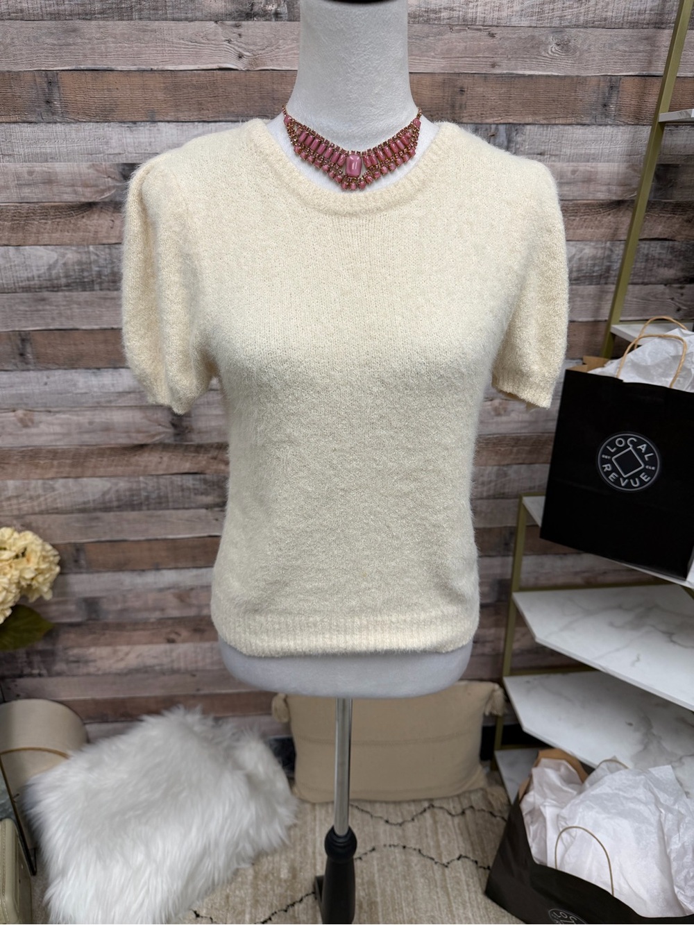 Cream The Reeds X J.Crew Fuzzy Knit Short-Sleeve